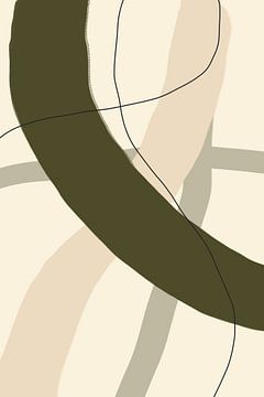 Moderne abstracte minimalistische organische vormen in groen, beige, zwart V van Dina Dankers