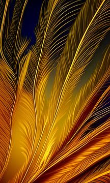 Vogel veren en lichtspel in warm brons goud kleur - gestileerd lijnen spel van Lily van Riemsdijk - Art Prints with Color