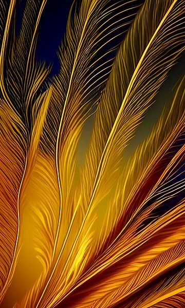 Bird feathers and light play in warm bronze gold color - stylized lines play by Lily van Riemsdijk - Art Prints with Color
