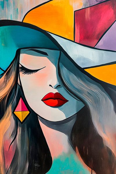 Coloured female figure with hat and lipstick by Poster Art Shop