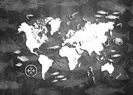 carte du monde vie marine blanc et noir #map