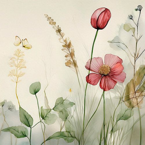 Illustration botanique : Fleurs sauvages fragiles