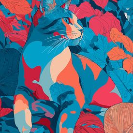 Kleurrijke kat in een zee van bladeren van Pixelbull Design