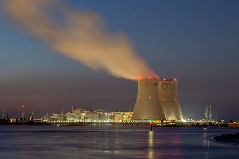 Cooling towers &quot;Doel&quot; with condensation plume at night by Daan Duvillier | Dsquared Photography