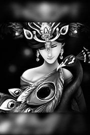 Peacock woman in black and white by Maud De Vries