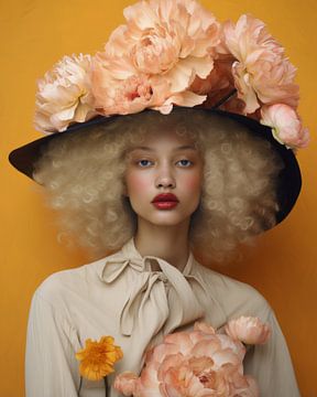 Modern portret met grote bloemen van Carla Van Iersel