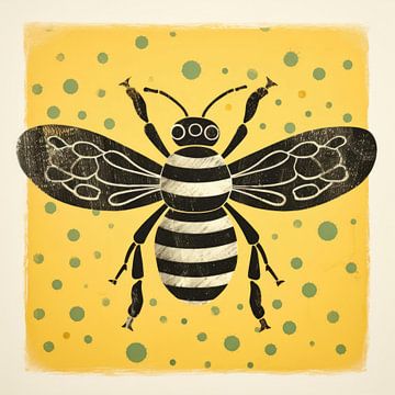 Green Bee Honeybee in Folk Art by Aloke Design