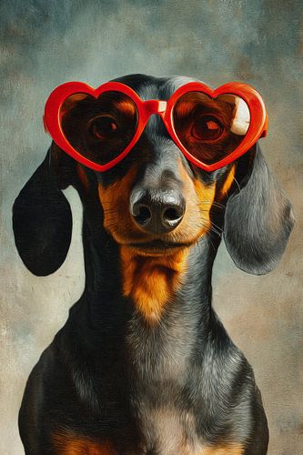Dachshund with Red Heart Sunglasses