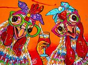 Poulets joyeux avec des boissons par Happy Paintings Aperçu