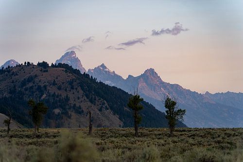 Grand Teton National Park, USA, Wyoming, zonsondergang vanaf Gros Ventre campground