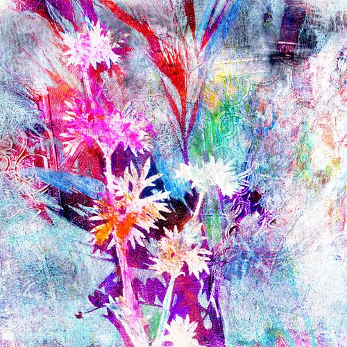 Bloemen en bloemblaadjes in pop-artstijl