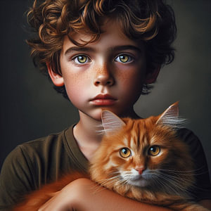 Knabe und Katze