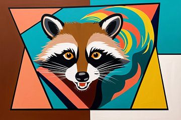 Geometrische wasbeer met kleurenexplosie van Art & Soul Creations
