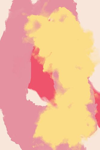 Abstract schilderij in pastelkleuren. Roze, paars, geel en wit