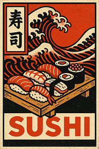 Retro Sushi Poster – Vintage Japanese Food Art Print