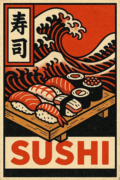 Retro Sushi Poster - Vintage Japanese Food Art Print par Travel Shop