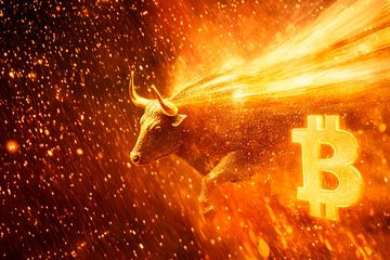 Bulle und Bitcoin im Glanz – Dynamisch von Poster Art Shop