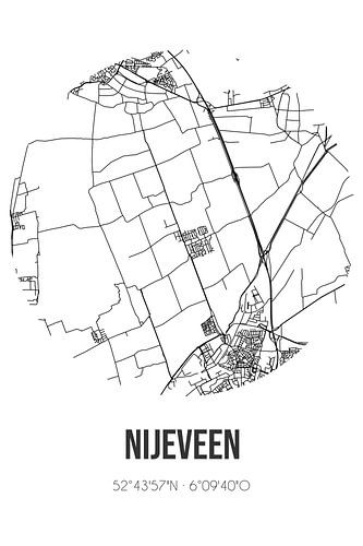 Nijeveen (Drenthe) | Landkaart | Zwart-wit