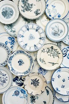 Mix of blue and white old french plates by Blond Beeld