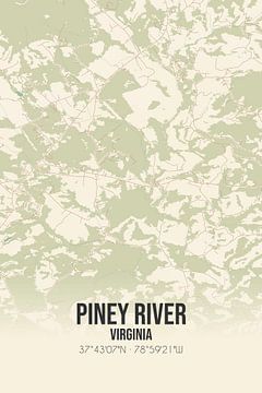 Vintage landkaart van Piney River (Virginia), USA. van MijnStadsPoster
