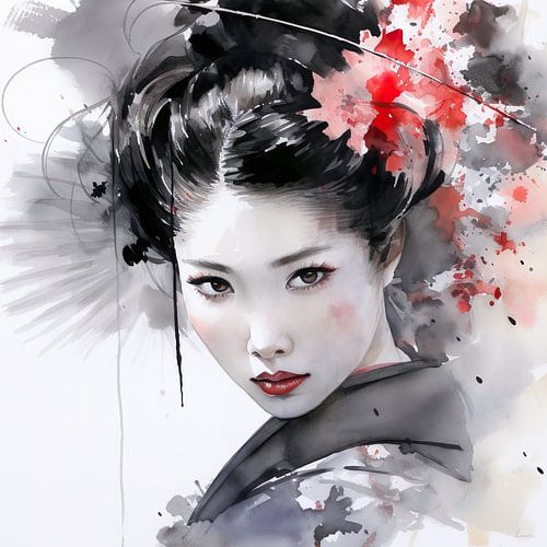 Femme asiatique avec une fleur dans les cheveux