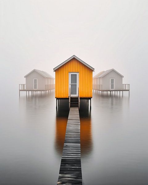 Hütten auf dem See von fernlichtsicht