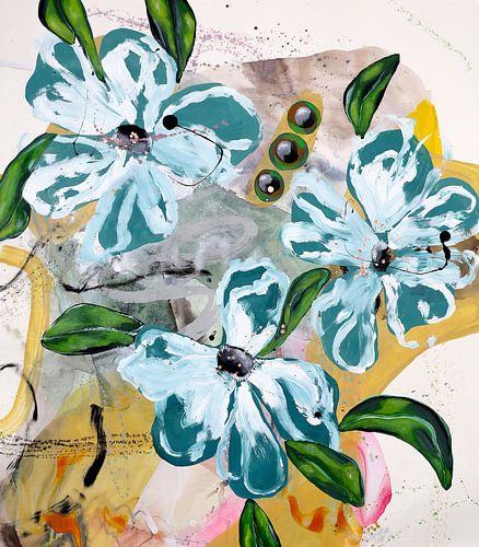 Kräftige blaue und grüne Blumen