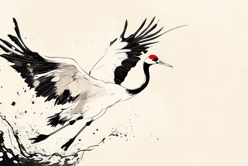 Kranich im Flug – Aquarellstil von Poster Art Shop