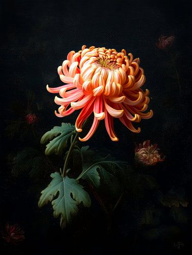 Chrysanthème en lumière sombre - portrait floral classique dans le style vieux maître