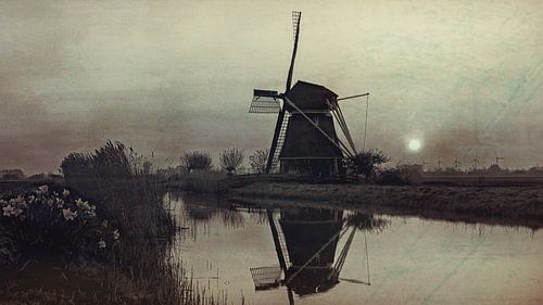 landscape with old authentic windmill by eric van der eijk