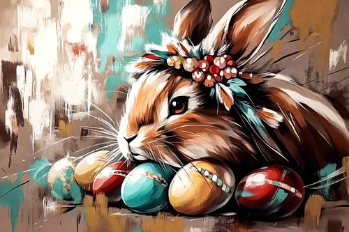 Konijn met eieren en bloemen