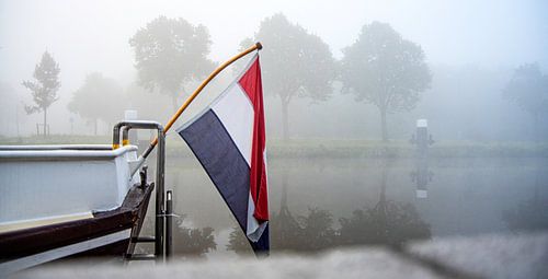 Boat flag in the fog