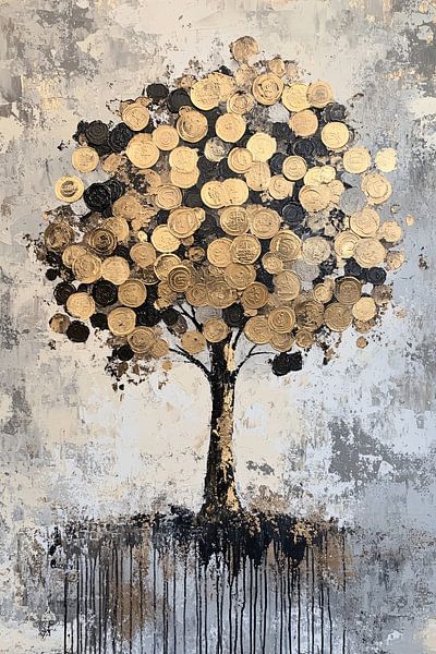 Abstracte boom met gouden bladeren van Art & Soul Creations