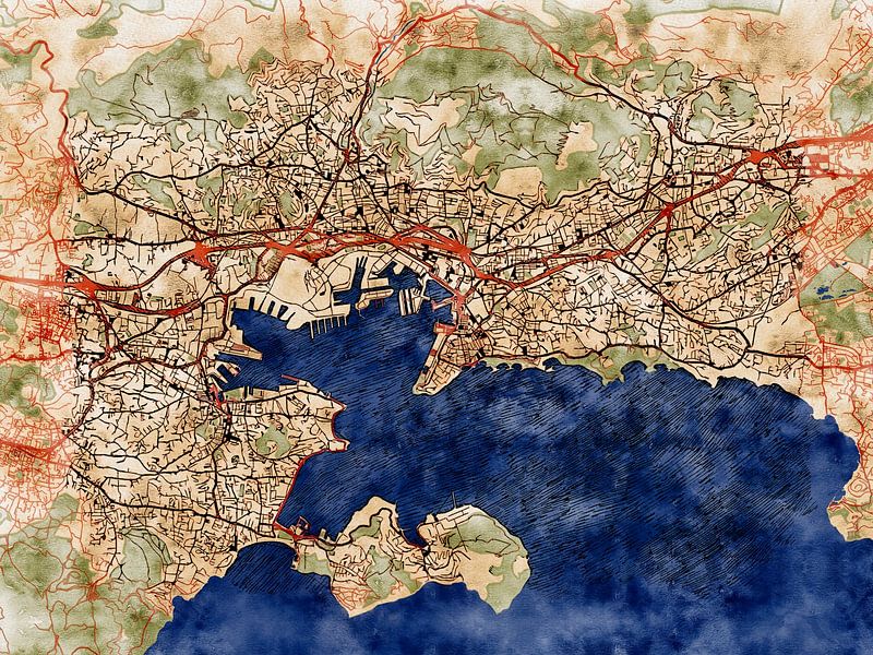 Map of Toulon with the style 'Serene Summer' by Maporia