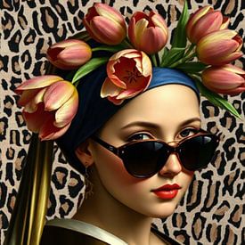 Girl with the tulips | A portrait of a girl with tulips on her head by Wil Vervenne