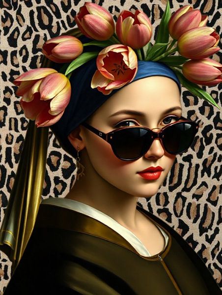 Girl with the tulips | A portrait of a girl with tulips on her head by Wil Vervenne