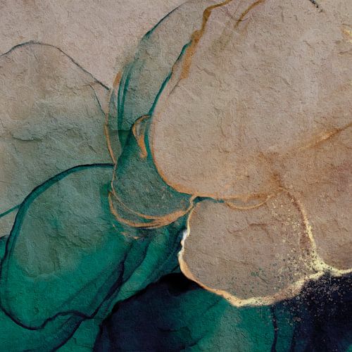 Botanical Brilliance IX Botanische Schoonheid Abstract aquarel in emerald / smaragd groen en sprankelend goud