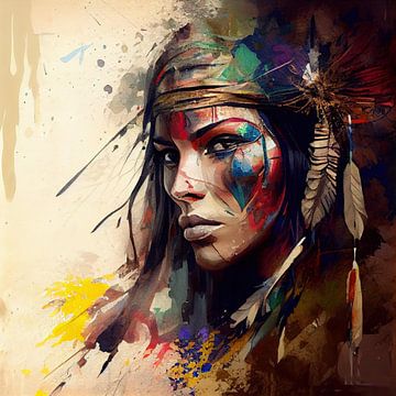 Krachtige Amerikaanse Inheemse Krijger Vrouw #4 van Chromatic Fusion Studio