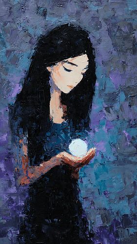 Sad Girl Holding Glowing Tiny Planet