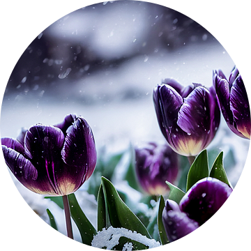 Tulpen in de sneeuw, Art Illustration 02 van Animaflora PicsStock