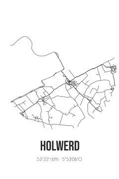 Holwerd (Fryslan) | Landkaart | Zwart-wit van MijnStadsPoster