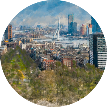 Geschilderde panorama van de skyline van Rotterdam van Arjen Roos