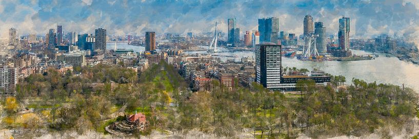 Panorama peint de la ligne d'horizon de Rotterdam par Arjen Roos