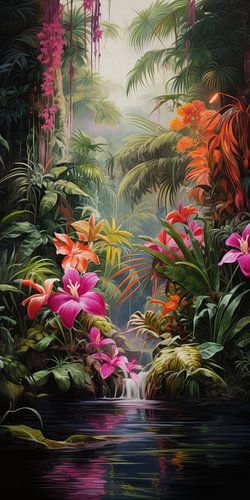Tropical fantasy flowers in abstract colour style