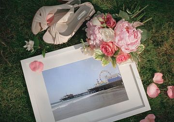 Romantische Santa Monica Pier ingelijste foto voor bruiloft of Valentijnsdag