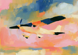 An abstract propeller aeroplane against a colourful evening sky by Niklas Maximilian