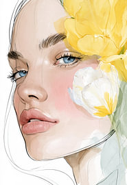 Portrait of a Woman with Yellow and White Flowers by SPEQ ART
