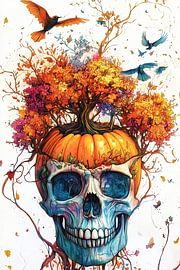 Skull with pumpkin head