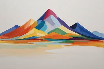 Paysage de montagne aux couleurs vives sur De Muurdecoratie