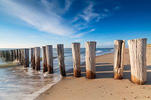 brise-lames en bois sur la plage le long de la côte néerlandaise dans la province de Zélande